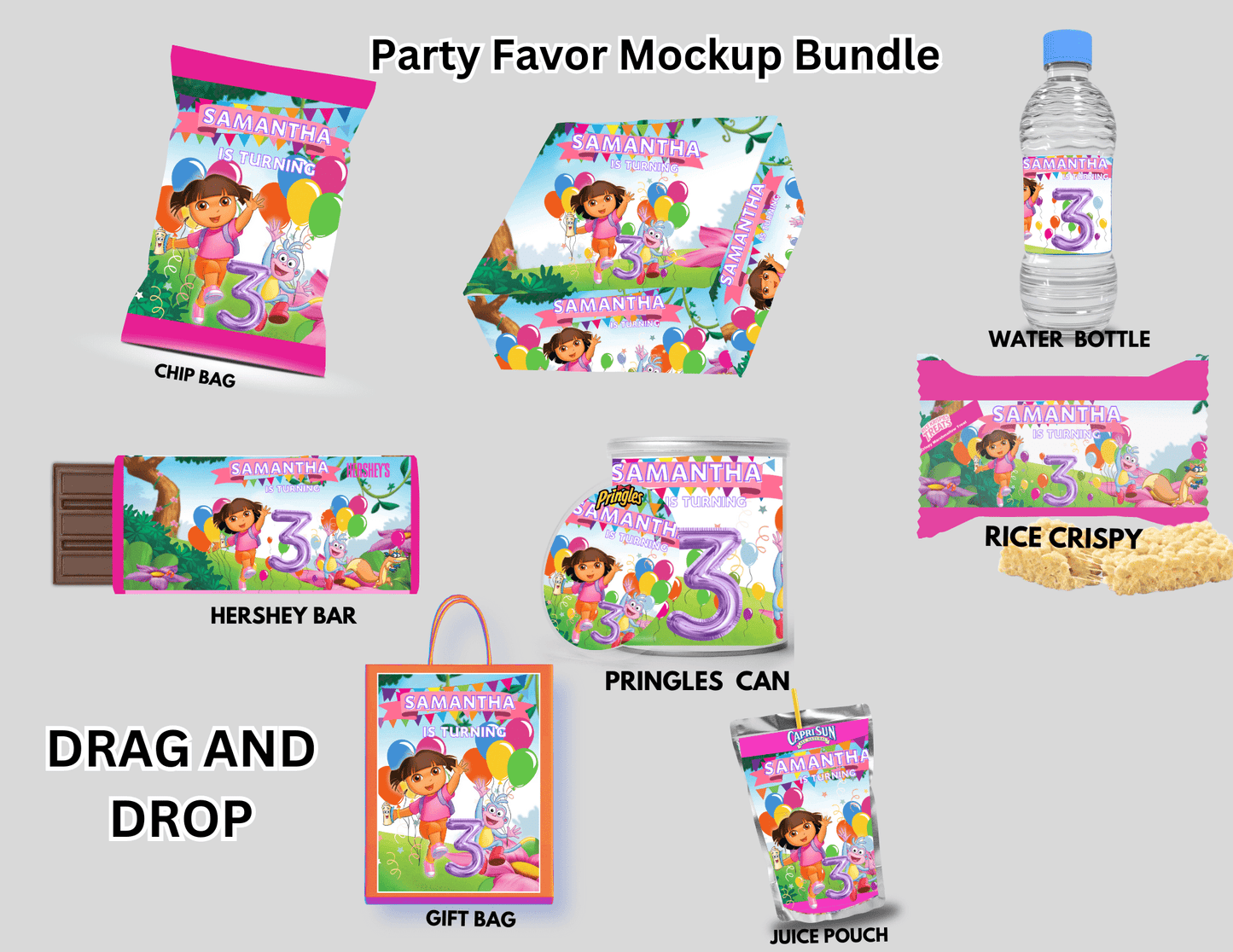 Dora Explorer Inspired Digital Party Favor Bundle - Joyzzle Personalized Gifts