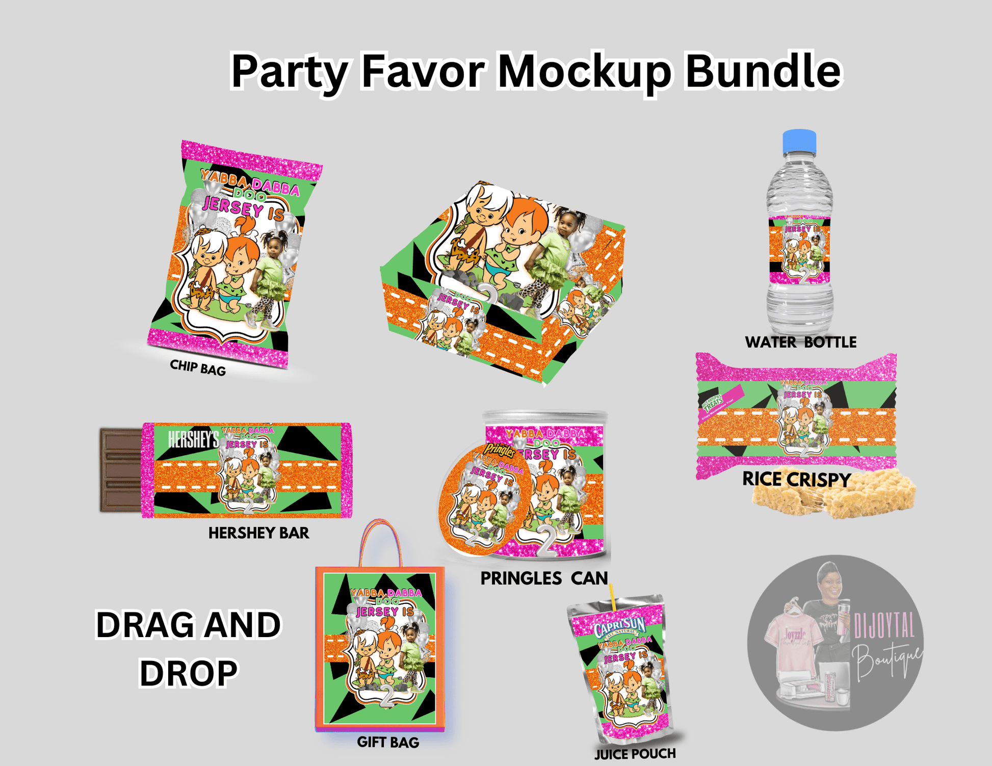 Flintstone Inspired Editable Digital Party Bundle - Joyzzle Personalized Gifts