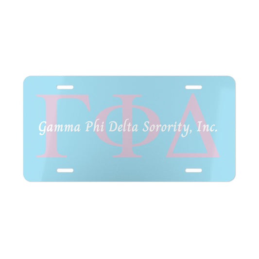 Gamma Phi Delta Sorority, Inc. Blue & Pink Greek License Plate - Joyzzle Personalized Gifts