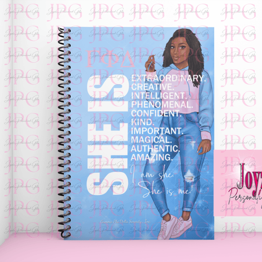 She Is Me (Blue Jeans) Spiral Notebook - Gamma Phi Delta Sorority, Inc. - Joyzzle Personalized Gifts